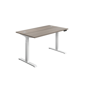 Jemini Sit Stand Desk with Cable Ports 1600mm x 800mm x 630 1290mm Grey Oak White 577794 F