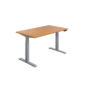 Jemini Sit Stand Desk with Cable Ports 1600mm x 800mm x 630 1290mm Nova Oak Silver 577790 F