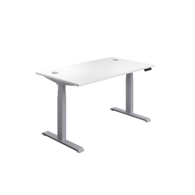Jemini Sit Stand Desk with Cable Ports 1600mm x 800mm x 630 1290mm White Silver 577791 F