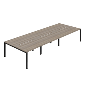 Jemini Six Person Back to Back Bench Desk 4800mm x 1600mm x 730mm Grey Oak Black KF800573 F