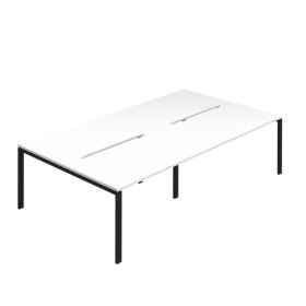 Jemini four Person Back to Back Bench Desk 2400mm x 1600mm x 730mm White Black KF800495 F