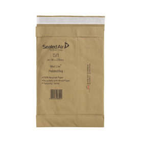 Mail Lite Padded Postal Bag Size D1 181mm x 273mm Brown 100 Pack 188417 F