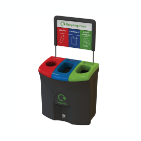 Meridian Recycling Bin Triple Mixed Plastics Cardboard Mixed Recycling 87 Litres Red Blue Lime 893570 F