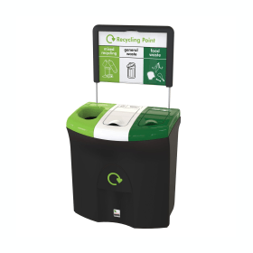 Meridian Recycling Bin Triple Mixed Recycling General Food Waste 87 Litres Black Green 893576 F