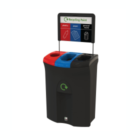 Meridian Recycling Bin Triple Plastics Paper and General Waste 110 Litres Red Blue Black 893836 F