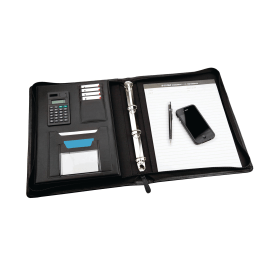 Monolith Leather Look Zipped Ring Binder with A4 Pad A4 Black 447753 F
