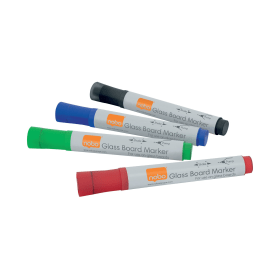 Nobo Glass Whiteboard Markers Bullet Tip 3mm Line Assorted 4 Pack 525541 F