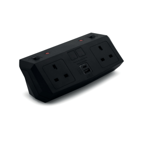 On Desk Power Module 2xUK Socket Dual USB Port Type A C PD QC Charger Black 918101 F