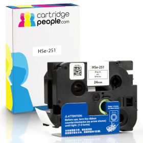 Own Brand Brother HSe 251 Black on White Heat Shrink Label Tape 23.6mm x 1.5m Cartridge People 43953 CP