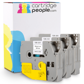 Own Brand Brother P Touch Black on White Clear and White on Black Label Tapes 9mm x 8m 3 Pack Cartridge People 45857 CP