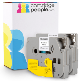 Own Brand Brother P Touch Black on White Yellow Self Laminating Label Tapes 24mm x 8m 2 Pack Cartridge People 45867 CP