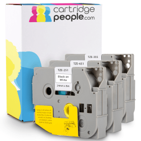 Own Brand Brother P Touch Black on White Yellow and White on Black Label Tapes 24mm x 8m 3 Pack Cartridge People 45858 CP