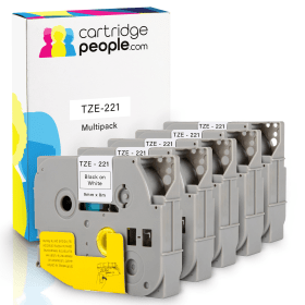 Own Brand Brother TZE 221 P Touch Black on White Tape 9mm x 8m 5 Pack Cartridge People 44456 CP
