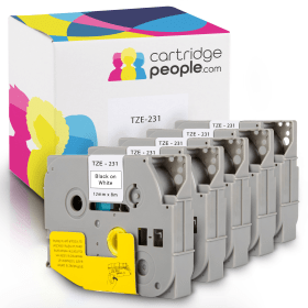 Own Brand Brother TZE 231 P Touch Black on White Laminated Label Tape 12mm x 8m 10 Pack Cartridge People 45638 CP