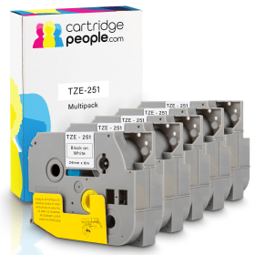 Own Brand Brother TZE 251 P Touch Black On White Tape 24mm x 8m 5 Pack Cartridge People 43321 CP