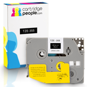 Own Brand Brother TZE 355 P Touch White on Black Laminated Tape 24mm x 8m Cartridge People 28099 CP