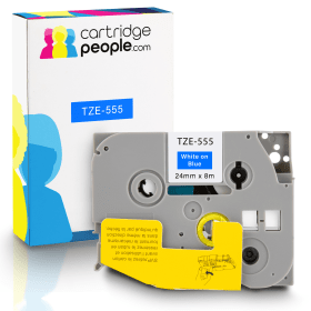 Own Brand Brother TZE 555 P Touch White On Blue Tape 24mm x 8m Cartridge People 28167 CP