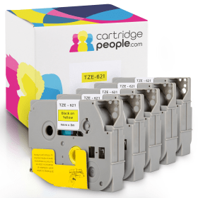 Own Brand Brother TZE 621 P Touch Black on Yellow Laminated Tape 9mm x 8m 5 Pack Cartridge People 45657 CP
