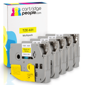 Own Brand Brother TZE 631 P Touch Black on Yellow Tape 12mm x 8m 5 Pack Cartridge People 44459 CP