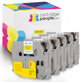 Own Brand Brother TZE 641 P Touch Black On Yellow Tape 18mm x 8m 5 Pack Cartridge People 45656 CP