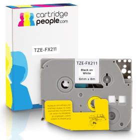 Own Brand Brother TZE FX211 P Touch Black on White Flexible ID Laminated Tape 6mm x 8m Cartridge People 28105 CP