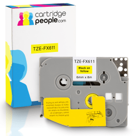 Own Brand Brother TZE FX611 P Touch Black on Yellow Flexible ID Laminated Tape 6mm x 8m Cartridge People 28152 CP