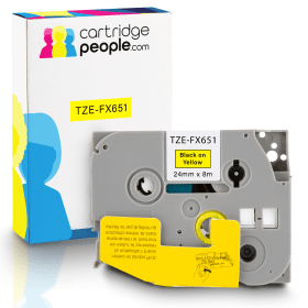 Own Brand Brother TZE FX651 P Touch Black on Yellow Flexible ID Laminated Tape 24mm x 8m Cartridge People 28164 CP