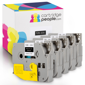 Own Brand Brother TZe 335 P Touch White on Black Tape 12mm x 8m 5 Pack Cartridge People 45649 CP