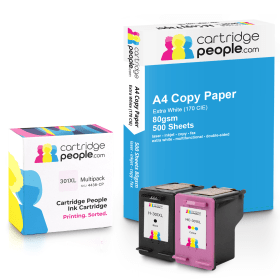 Own Brand HP 301XL Multipack Set of 2 Ink Cartridges with Ream of Copy Paper EXTRA HIGH CAPACITY Cartridge People 46947 CP