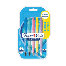 Paper Mate FlexGrip Ultra Ballpoint Pen 0.4mm Line Black 5 Pack 786044 F