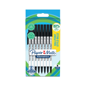 PaperMate Kilometrico Ballpoint Pen 0.4mm Line Black 8 Pack 812246 F