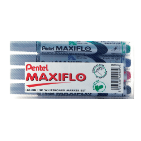 Pentel Maxiflo Whiteboard Markers Bullet Tip Fine 1.1mm Line Assorted 4 Pack 125157 F