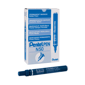 Pentel N50 Permanent Marker Broad Bullet Tip Blue 12 Pack 107572 F