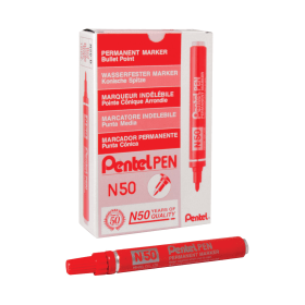 Pentel N50 Permanent Marker Broad Bullet Tip Red 12 Pack 111307 F