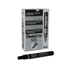 Pentel N60 Permanent Marker Chisel Tip Black 12 Pack 139220 F