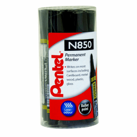 Pentel N850 Permanent Marker Bullet Tip Black 12 Pack 373224 F