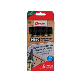 Pentel Permanent Marker Chisel Tip Black 5 Pack YN860 5 A 562466 F