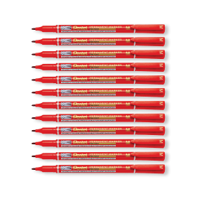Pentel Permanent Marker Fine Tip Red 12 Pack PE06369 F