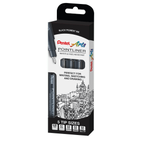 Pentel Pointliner Assorted Sizes Black 5 Pack YS20P 5 A 761733 F