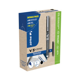 Pilot Greenpack V5 Rollerball Pack of 10 pens and 30 refills 0.3mm Line Black 40 Pack 830517 F