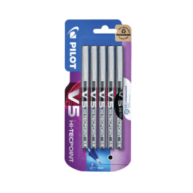 Pilot V5 Hi Teccpoint Liquid Ink Rollerball Pen 0.25mm Line Black 5 Pack PI41107 F