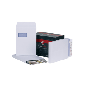 Plus Fabric Peel and Seal C4 Windowed Envelope 120gsm 25mm Gusset White 100 Pack 139221 F