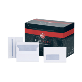 Plus Fabric Self Seal C6 Windowed Wallet Envelope 120gsm White 500 Pack 117423 F