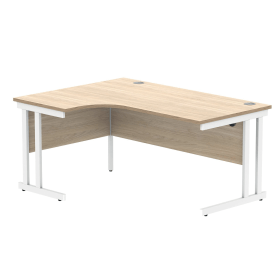 Polaris Left Hand Radial Double Upright Cantilever Desk 1600mm x 1200mm x 730mm Canadian Oak White 831865 F