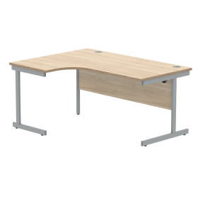 Polaris Left Hand Radial Single Upright Cantilever Desk 1600mm x 1200mm x 730mm Canadian Oak Silver 831783 F