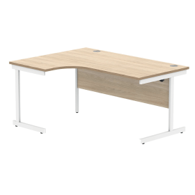 Polaris Left Hand Radial Single Upright Cantilever Desk 1600mm x 1200mm x 730mm Canadian Oak White 831785 F