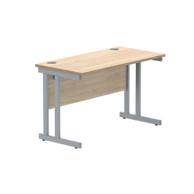 Polaris Rectangular Double Upright Cantilever Desk 1200mm x 600mm x 730mm Canadian Oak Silver 831852 F