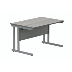 Polaris Rectangular Double Upright Cantilever Desk 1200mm x 800mm x 730mm Alaskan Grey Oak Silver 831726 F