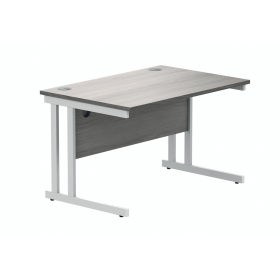 Polaris Rectangular Double Upright Cantilever Desk 1200mm x 800mm x 730mm Alaskan Grey Oak White 831734 F