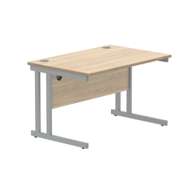 Polaris Rectangular Double Upright Cantilever Desk 1200mm x 800mm x 730mm Canadian Oak Silver 831855 F